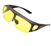 Agstum Wraparound Fit Over Eyeglasses Polarized Night Driving Flip up Sunglasses (Matte black, Yellow lens)