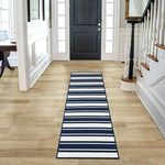 Nautica – Runner Rug | Indoor Runners for Hallways and Entry Rugs| Non-Slip and Non-Skid Entry and Kitchen Door Mat| Machine Washable Entryway Carpet Rugs |26” x 72” | Stripe Navy