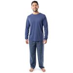 Fruit of the Loom Men's Jersey Knit Top and Flannel Pant Pajama Sleep Set, Navy/Navy Plaid, Large