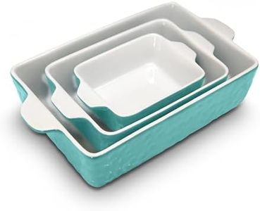 NutriChef 3-Piece Ceramic Casserole Dishes for Oven - Porcelain Bakeware Dishes w/Premium Non-Stick Coating & Built-in Handles - Dishwasher & Microwave Safe - 14.7"/10.8"/7.9" (Aqua)