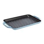 Country Living Enameled Cast Iron Double Burner Grill Pan, Family Sized Rectagular Griddle, Durable Indoor and Outdoor Cookware, 17" x 9.5", Blue