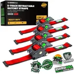 Rhino USA E Track Retractable Ratchet Tie Down Straps - 3033lb BreakStrength - Only for E Track Rail Systems. 4 Premium 2" x10' eTrack Tie Downs-Heavy Duty eTrack Cargo Strap System for Trailer -Red