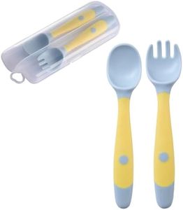 Silicone Baby Utensils Spoons Forks Sets with Travel Case - Easy Grip Toddler Feeding Training Utensil Set - First Stage of Self-Feeding for Baby - Toddler Utensils for Baby Led Weaning