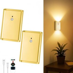 Battery Operated Wall Sconce Set of 2: 5000mAh Rechargeable Motion Sensor Night Light Indoor, 3CCT Dimmable Wireless Wall Lights Magnetic LED Up and Down Wall Lamp for Bedroom Closet Stair, Gold