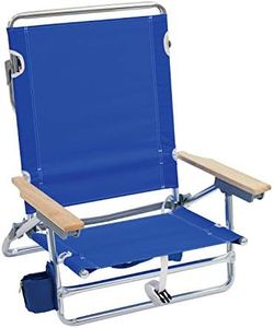 Rio Brands 5 Position Classic Lay Flat Beach Chair with Backpack Straps, Blue, 8.5"