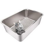 Yangbaga Stainless Steel Litter Box for Cat and Rabbit, Large Size with 8in High Sides and Non Slip Rubber Feet. Odor Control, Non Stick Smooth Surface, Easy to Clean, Never Bend (24' 16' 8')