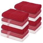 Weave Essentials 12pc Kitchen Towel - 4 Hand Towel 50x50cm & 8 Tea Towel 50x70cm, 100% Ring Spun Cotton Dish Cloth with Hanging Loop (Flame Red)