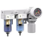 KANBOL Three Stage Air Filter Regulator with Pressure Gauge, for Air Drying System with 5 and 0.13 Micron Brass Filter Cartridge and Semi-Auto Drain