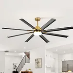 Breezary 72 Inch Ceiling Fan with LED Light Remote Control, 8 Aluminum Blade, Farmhouse Ceiling Fan with Reversible DC Motor, Down Rod Mount, LED Light Chandelier for Bedroom