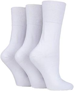 IOMI Footnurse Diabetic Gentle Grip Non-Binding Cotton Rich Socks Ladies 3 pair 4-8UK 5-9US (White)