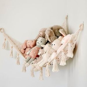 Sasa Baby and Toddler Macrame Toy Hammock for Stuffed Animals - Plushie Toy Hammock for Baby Nursery Decor, Plush Hammock, Stuffy Hammock, Hanging Stuffed Animal Organizer, Buttercream