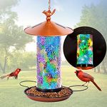 XDW-GIFTS Mosaic Solar Bird Feeder, Waterproof Lantern Shape with Hook & 4 LED Lights, Garden Decor for Lawn, Patio, Balcony, Yard Ornament - Unique Gifts for Mom,Women,Grandma,Bird Lovers