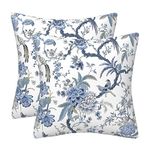 DILOXNSU Set of 2 Cushion Covers 50cm x 50cm Double-Sided Blue Birds Flower Velvet Modern Chinoiserie Decorative Square Pillow Cover for Sofa Livingroom Bed Cushions Cases