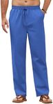 COOFANDY Men's Linen Pants Casual Beach Travel Pants Relaxed fit Lightweight Drawstring Cotton Linen Slacks Blue