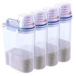 SENENQU 4pcs Rice Dispenser Cereal Storage Container, Clear Dry Food Cereal Dispenser, Airtight Cereal Container Rice Food Storage with 180ml Measuring Cup for Kitchen Flour Grain Bean