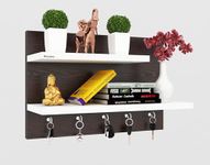 Mahaakaay Wall Mounted Home Decor Key Holder Wall Shelf Display Rack | Stylish Key Hanger with 5 Hooks for Home, Office & Living Room - White