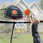 Fuliuna Trampoline Basketball Hoop, Easy to Install Basketball Hoop for Trampoline with Mini Ball and Pump, Basketball Hoop with Protective Net Fit for 25mm Straight Pole and Curved Pole Trampoline