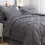 JOLLYVOGUE Pintuck Twin Size Comforter Sets 5 Pieces, Dark Grey Bed in a Bag Comforter Set for Bedroom, Bedding Comforter Sets with Comforter, Sheets, Ruffled Shams & Pillowcases