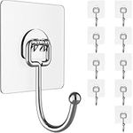 Large Adhesive Hooks for Hanging Heavy-Duty 44Ib(Max) 10 Packs, Wall Hooks Without Nails Self-Adhesive Traceless Clear and Removable, Waterproof and Rustproof Multiple Uses for Bathroom Kitchen Home