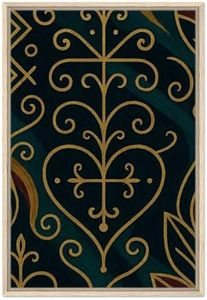 Haitian-Inspired Sacred Geometry Wall Art | Afro-Caribbean Veve-Style Gold Symbol on Deep Teal | Spiritual Luxury Home Decor Size 60x90 cm / 24x36″ Frame Wood frame