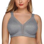 DotVol Women's Full Coverage Minimizer Bra Non-Padded Lace Wirefree Soft Cup Plus Size Bra(38D, Gray)