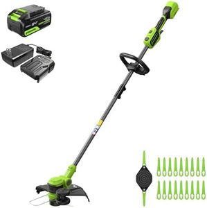 Greenworks 24V 13" Brushless Cordless String Trimmer/Weed Wacker + Edger (Includes 20 Blades), 4.0Ah Battery and Charger Included