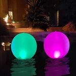 Rukars Floating Pool Lights Inflatable Waterproof IP68 Solar Glow Globe 2PCS, 14” Outdoor Pool Ball Lamp 4 Color Changing LED Night Light, Party Decor for Swimming Pool, Beach, Garden, Yard, Lawn