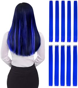 Colored Clip in Hair Extensions 22" 10pcs Straight Fashion Hairpieces for Party Highlights Blue
