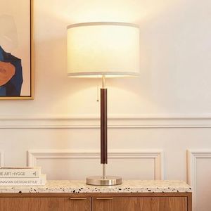 Brightech Carter LED Bedside Lamp - Compact Table & Desk Reading Lamp for Bedroom, Living Room, Office - Modern Nightstand & Side Lamp with Soft Ambient Light - Stainless Steel & Wood Finish