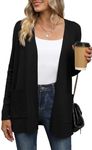 Yommay Cardigan for Women Loose Casual Lightweight Ladies Long Sleeve V-Neck Knitted Sweaters with Pockets,Black,Medium