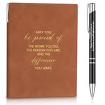 Tenare Employee Appreciation Gift A5 Leather Notebook and Pen Set Inspirational Personalized Journal for Christmas Job Gifts Office Volunteer Coworker Colleague Women Men Gift(Brown,Be proud of)