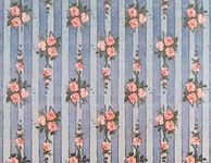 Melody Jane Dollhouse Miniature Print 1:12 Pink Rose on Blue Stripe Wallpaper