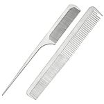 CCbeauty 2-Packs Metal Barber Comb Set Pack for Men & Women,Professional Hairdressing Salon Combs Hair cutting Tool Detangler Comb with Leather Bag (#2)