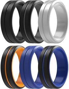 ThunderFit Mens Rings, 9.5 - 10 (19.80mm), Silicone,Silver, No Gemstone