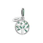 MiniJewelry Mom Mother Family Tree Charm Compatible with Pandora Bracelets Green Cubic Zirconia Love Heart Birthday Tree of Life