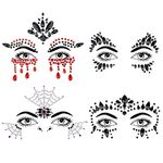 4 Sets Halloween Face Jewels, Glitter Face Rhinestone Stickers Pre-Matched Face Jewels Tattoos for Makeup Face Gems Crystals Stickers for Halloween Festival Carnival Party (4 Design)