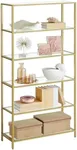 VASAGLE Bookcase, 6-Tier Bookshelf, Slim Shelving Unit for Bedroom, Bathroom, Home Office, Tempered Glass, Steel Frame, Metallic Gold ULGT503A01