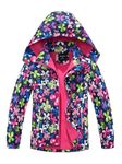 SERENYOU Girls Waterproof Jacket Kids Fleece Lined Raincoat Girl Windbreaker Girls' Rain Coat with Removable Hood Butterflies UK:5-6 Years(manufacturers's size: 120)