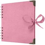 Bstorify Square Scrapbook Photo Albums 36 Pages (18 x 18 Cm) Pink Thick Paper, Hardcover, Metal Corners, Ribbon Closure - Ideal for Your Scrapbooking Albums, Art & Craft Projects (Pink, 18 x 18 Cm)