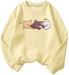 SOLY HUX Girl's Cute Graphic Crew Neck Sweatshirt Long Sleeve Pullover Tops T Shirt Beige Cats 11-12Y