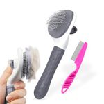 Cat Brush Dog Brush Grooming Set - Slicker Brushes for Dogs/Cats - Pet Self Cleaning Cat Comb with Release Button for Long & Short Hairs Kittens Smooth Handle Tangle Free Design Massaging Tool