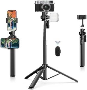 ULANZI MT-70 Extendable Phone Tripod, 63" Selfie Stick Phone Vlog Tripod Stand with 2 Phone Clip, 360° Rotate Dual Camera Tripod for iPhone Sony Canon Action Camera, Lightweight for Travel