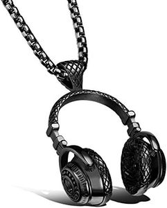 SAWADA Hip Hop Punk Style Stainless Steel Headphone Pendant Necklace DJ Music Chain Necklace Black