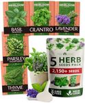 5 Herb Seeds Variety Pack - Culinary Herb Garden: Basil, Lavender, Cilantro, Parsley & Thyme Seeds for Planting Indoors/Outdoors 2000+ Non-GMO Heirloom Herb Seeds w/Bonus Markers & Grow Guide