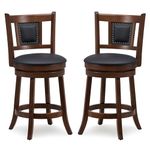 GiantexUK Bar Stools Set of 2, Swivel Upholstered Barstools with PVC Cover Seat, Curved Backrest & Footrest, Rubber Wood Breakfast Bar Chairs for Kitchen Dining Living Room (46 x 50 x 98cm)