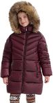 SOLOCOTE Girls Puffer Winter Coat Faux Down Fur Hood Sherpa Lined Heavyweight Water-Resistant Parka Jacket, Wine, 14 Year