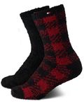 Tommy Hilfiger Women's Socks - Fluffy Fuzzy Crew Socks (2 Pack), Red/Black, 4-10