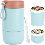 Tabletext Hot Food Insulated Lunch Box with Folding Spoon, Leak Proof and Thermal Insulation, and Thermal Insulation Soup Box Easy to Carry Cold and hot Food (Blue)