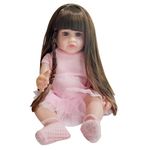 Himaja Little Shopee™ | Silicone Body Reborn Girl Baby Doll Big Size| Realistic Looking with Long Hairs | Gift for Childrens | Size 55cm (Pink)