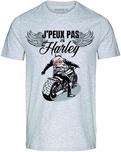 T-Shirt Humour Biker | J'peux Pas J'Ai Harley | Manches Courtes | 100% Coton, Gris chiné, épais | idée Cadeau Motard (as4, Alpha, x_l, Regular, Regular)